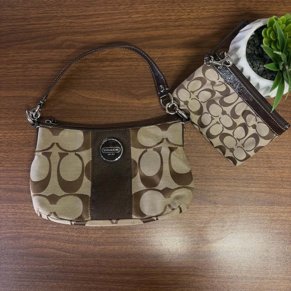 2000s Y2K Coach Signature Stripe Shoulder Bag Brown
